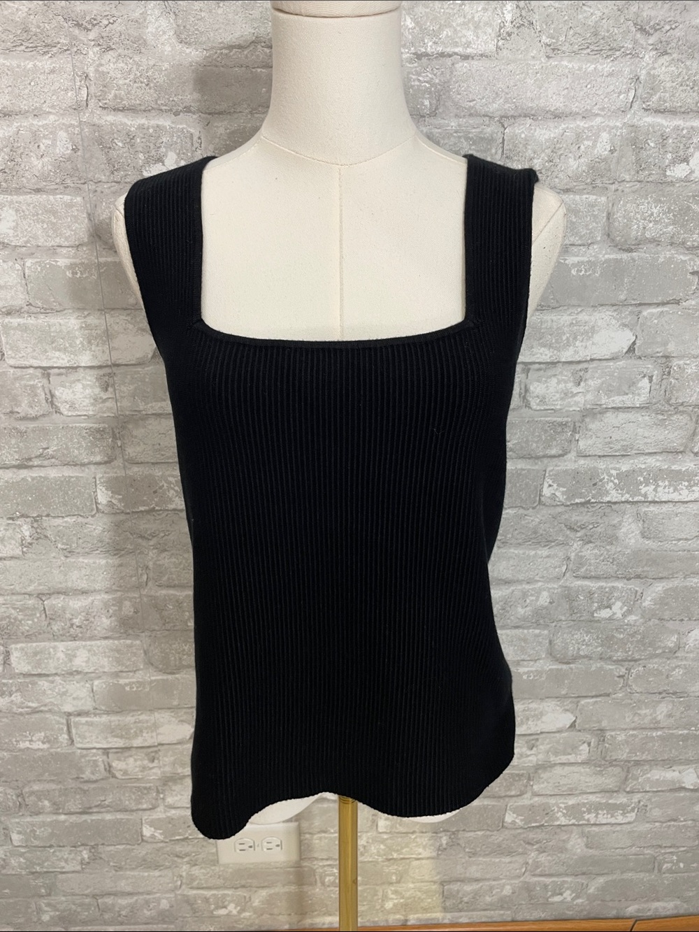 The Commons Black Ribbed Square-Neck Tank Top